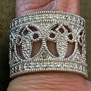 Rhodium over Sterling Cut Out Ring Size 8